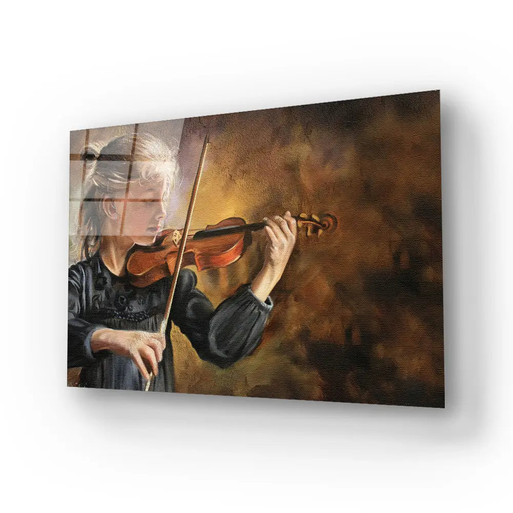 Violin Player Torn Edges Glass Wall Art