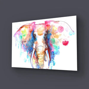 Watercolor Elephant White Background Glass Wall Art