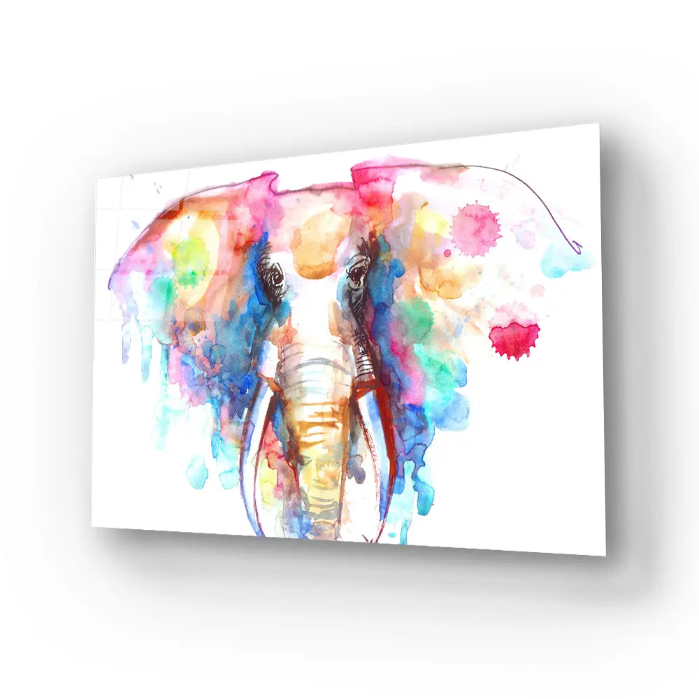 Watercolor Elephant White Background Glass Wall Art