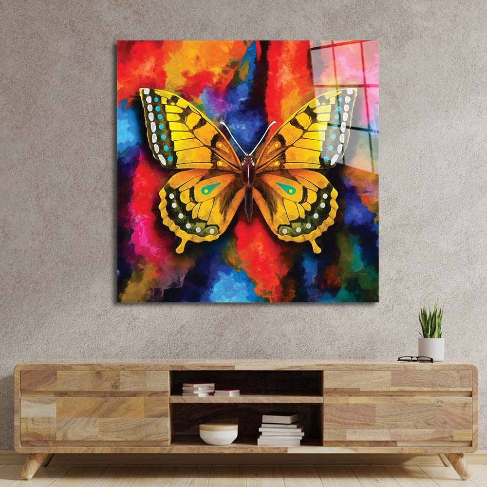Watercolour Yellow Butterfly Glass Wall Art
