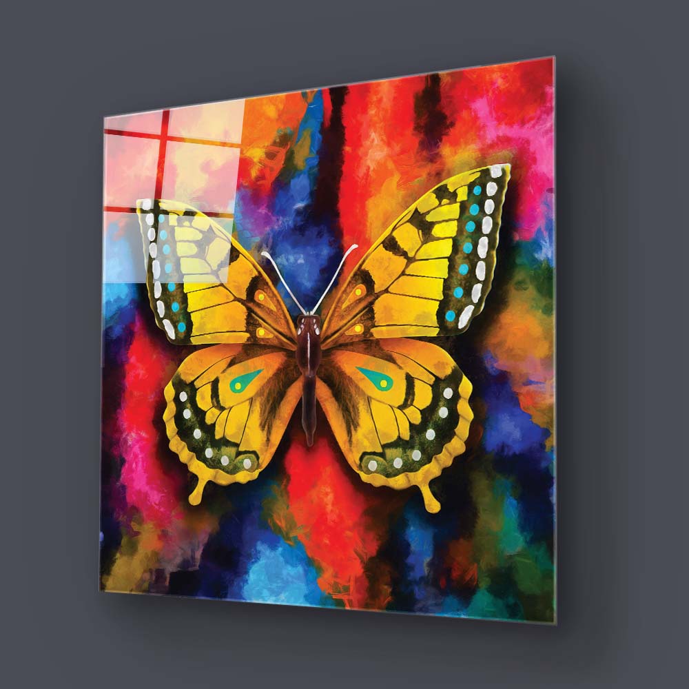 Watercolour Yellow Butterfly Glass Wall Art