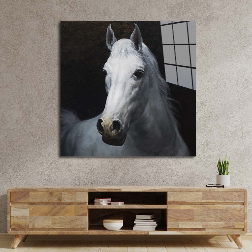 White Horse Glass Wall Art