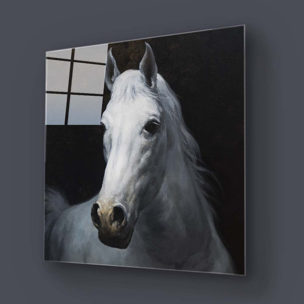 White Horse Glass Wall Art