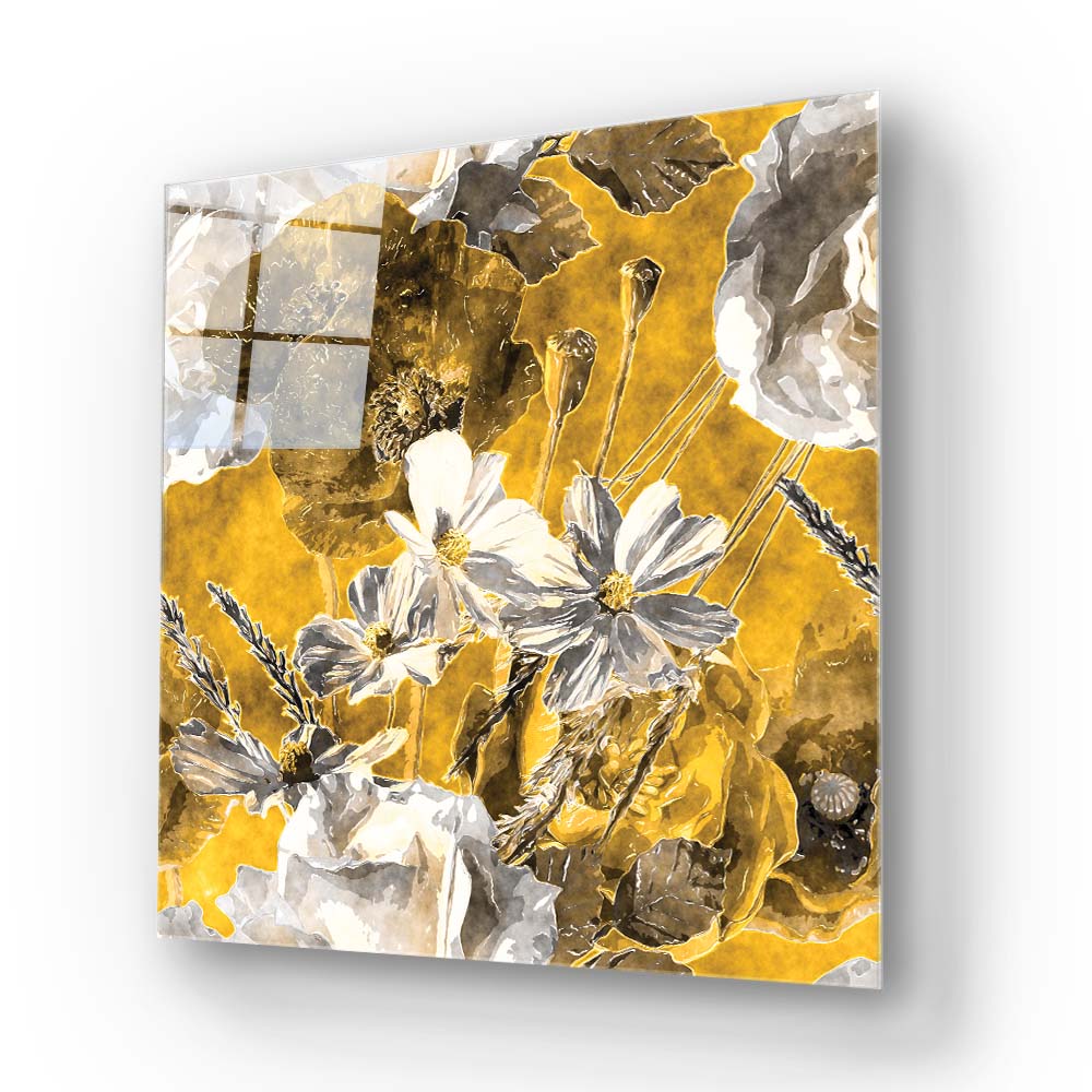 White and Yellow Flowers Glass Wall Art
