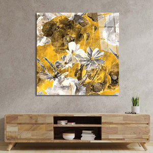 White and Yellow Flowers Glass Wall Art