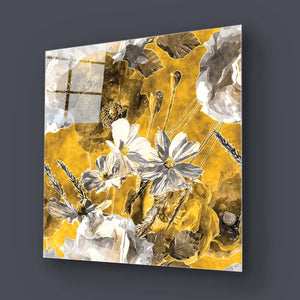 White and Yellow Flowers Glass Wall Art