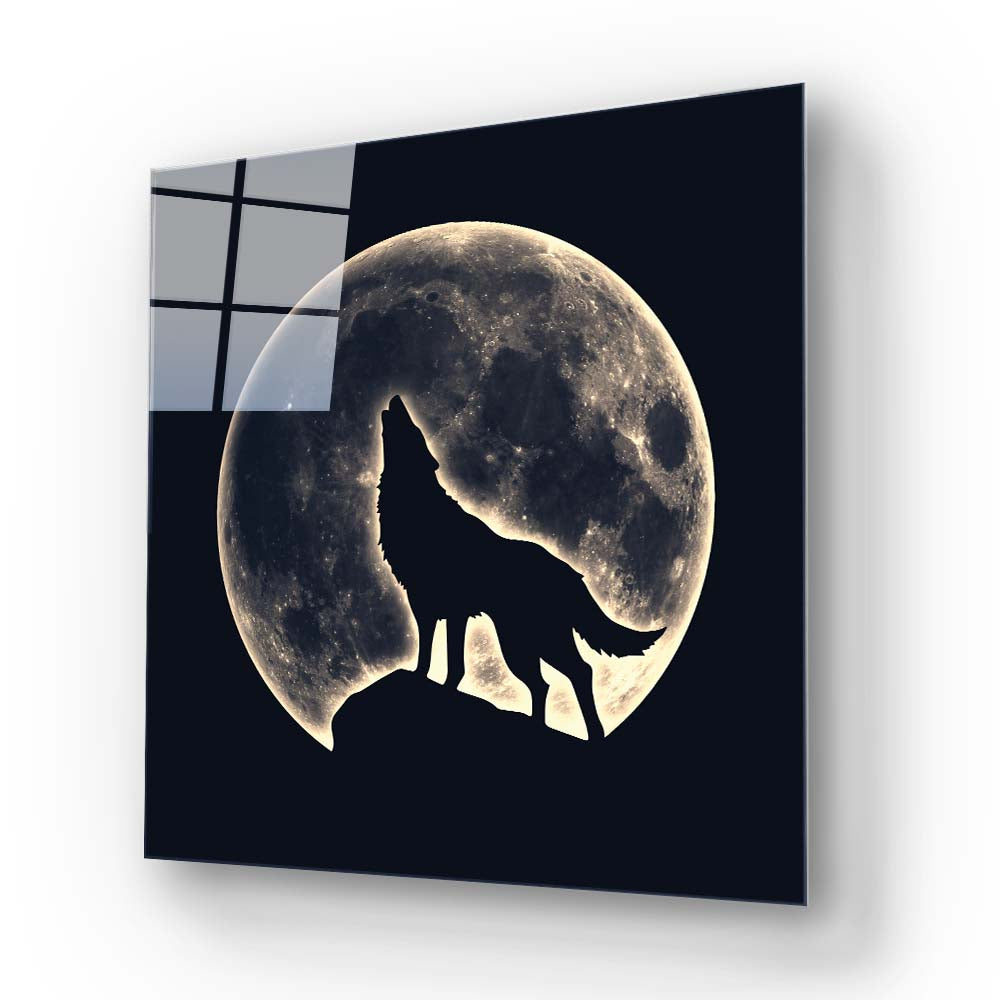 Wolf Under the Moon Glass Wall Art