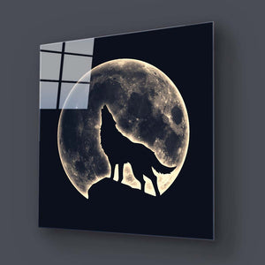 Wolf Under the Moon Glass Wall Art