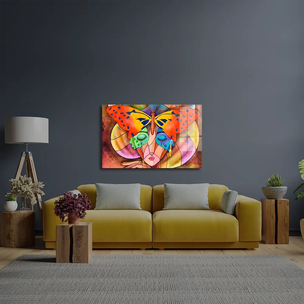 Woman Cubism Face Glass Wall Art