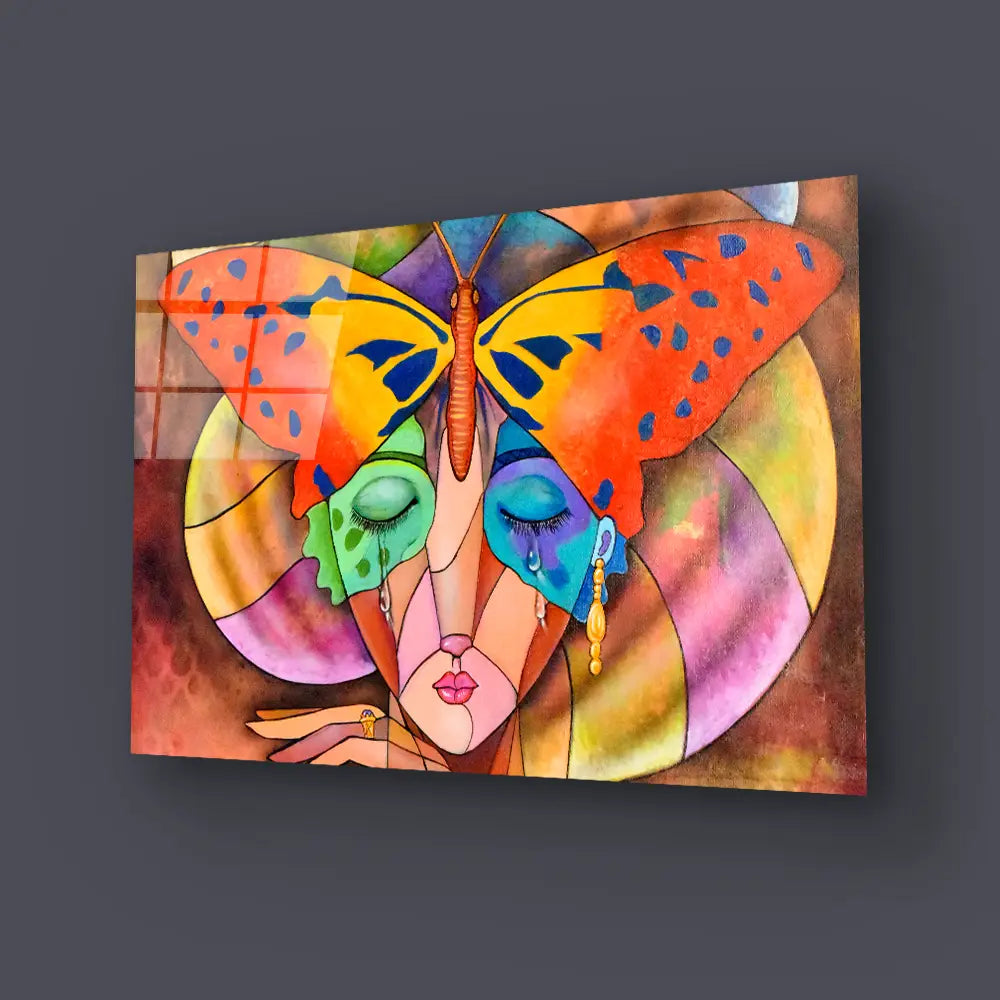 Woman Cubism Face Glass Wall Art