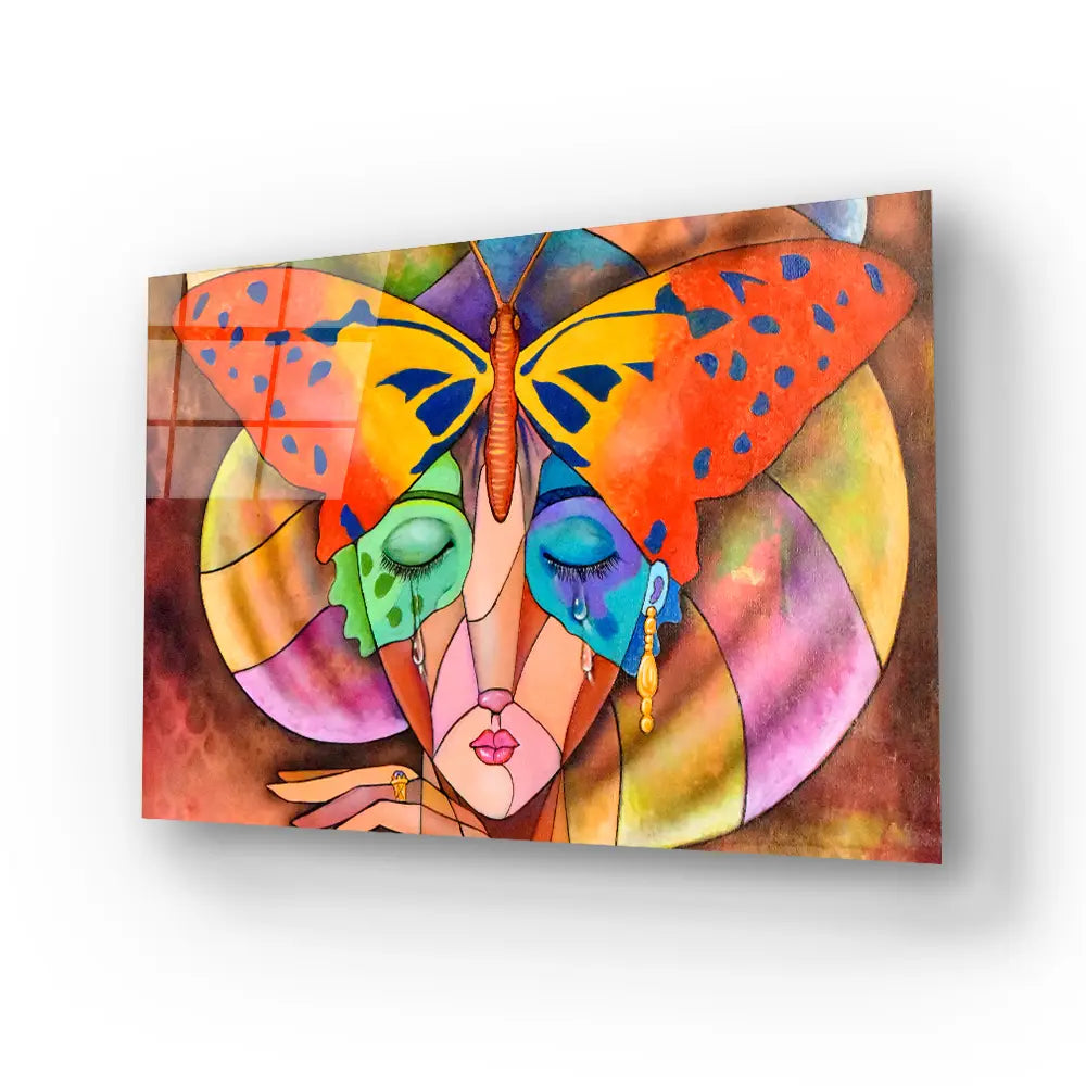 Woman Cubism Face Glass Wall Art