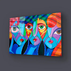 Woman Cubism Face Girl Portrait Glass Wall Art