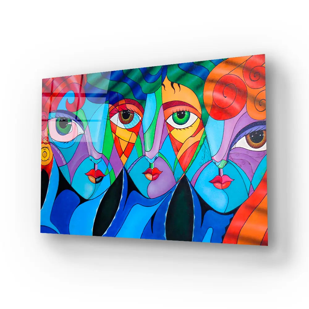 Woman Cubism Face Girl Portrait Glass Wall Art