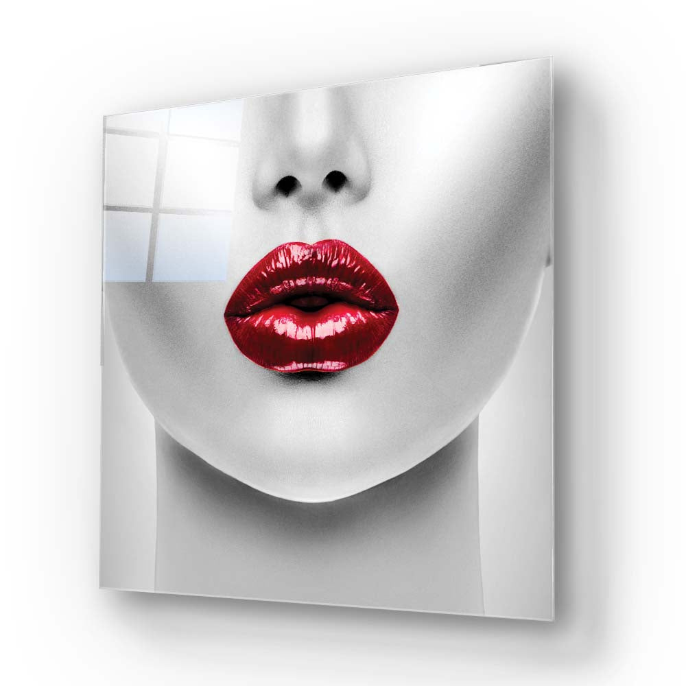 Woman with Red Lips Glass Wall Art