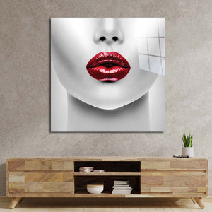 Woman with Red Lips Glass Wall Art