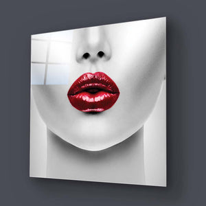 Woman with Red Lips Glass Wall Art