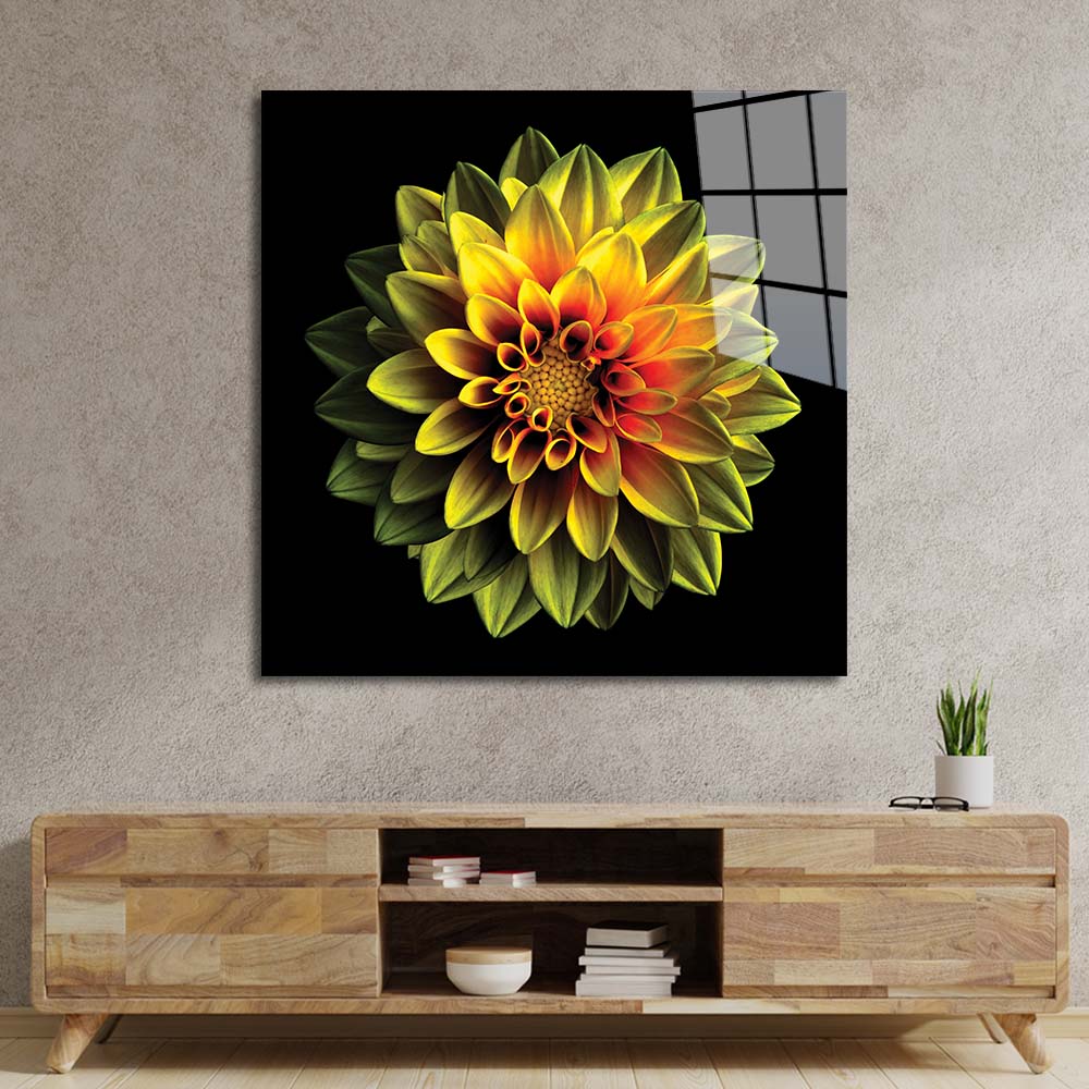 Yellow Dahlia Glass Wall Art