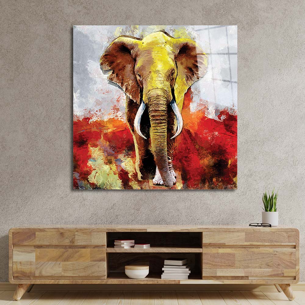 Yellow Elephant Glass Wall Art