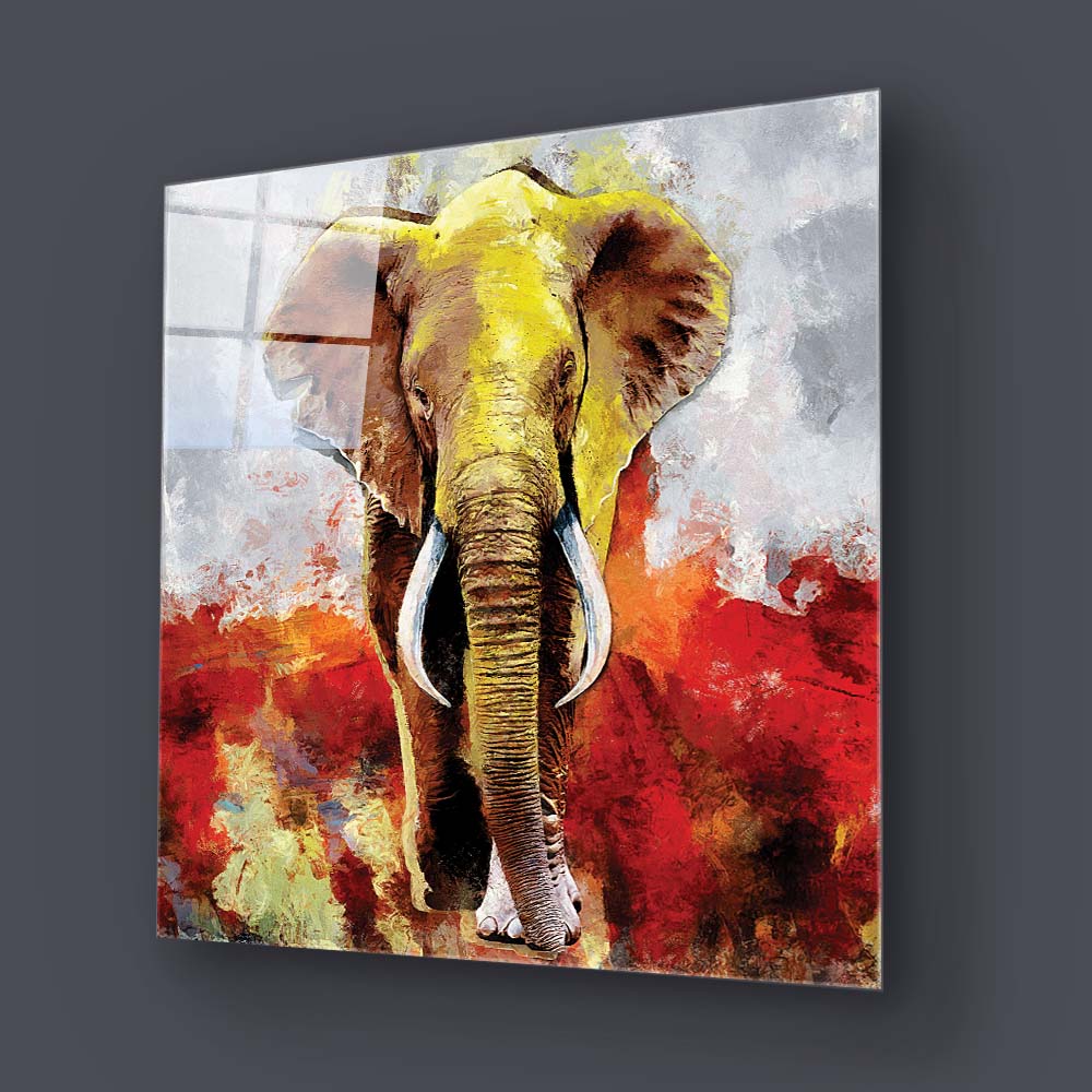 Yellow Elephant Glass Wall Art