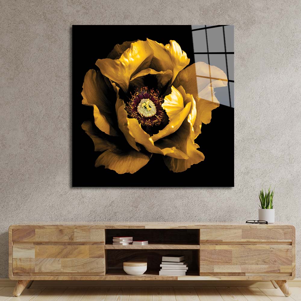 Yellow Peony Glass Wall Art