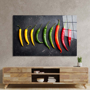 Yellow, Green and Red Peppers Glass Wall Art