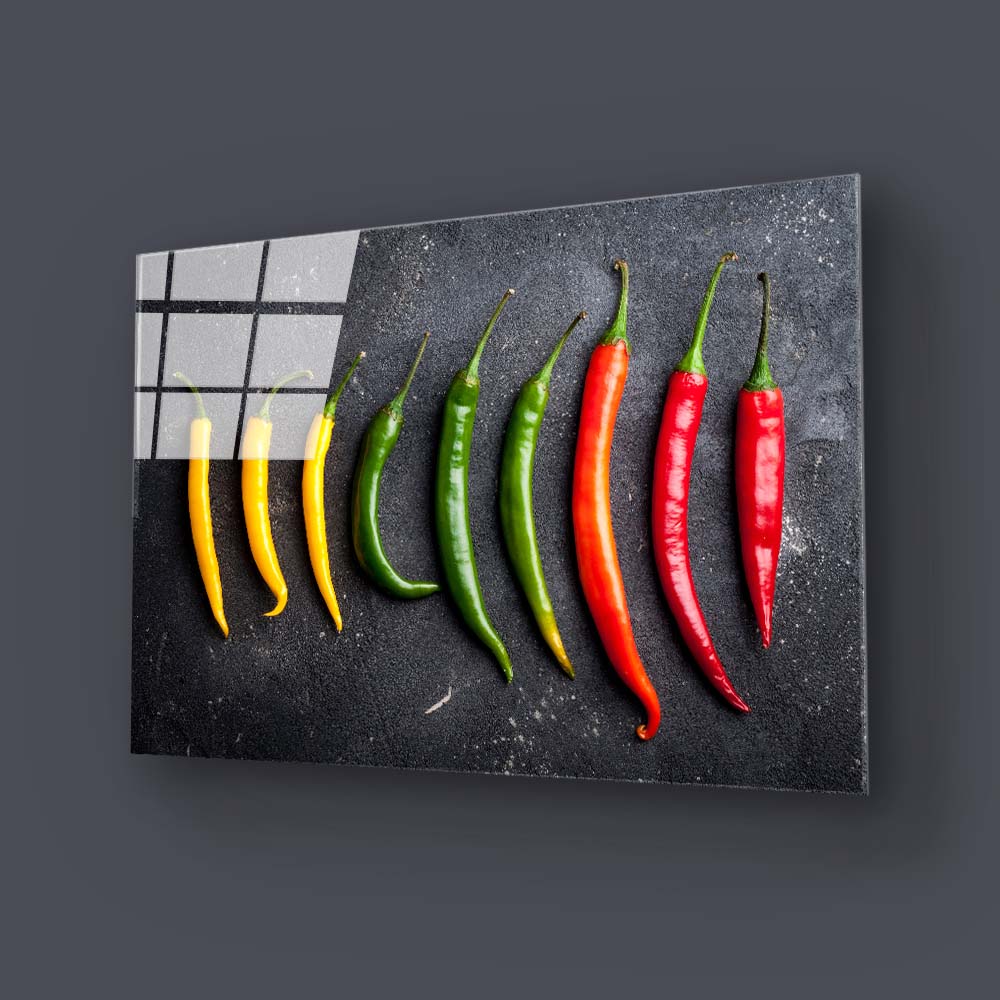 Yellow, Green and Red Peppers Glass Wall Art