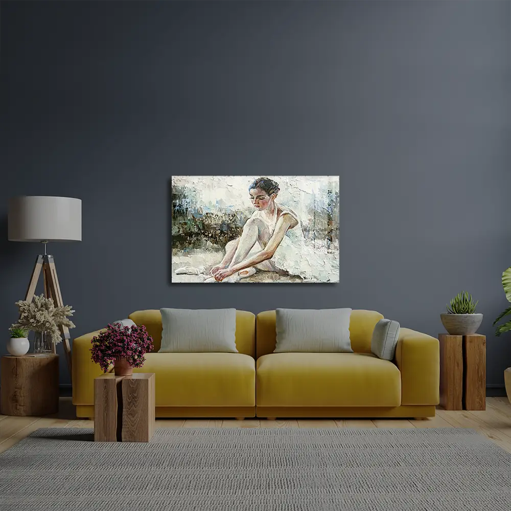 Young Beautiful Girl Ballerina Lush White Tutu Glass Wall Art