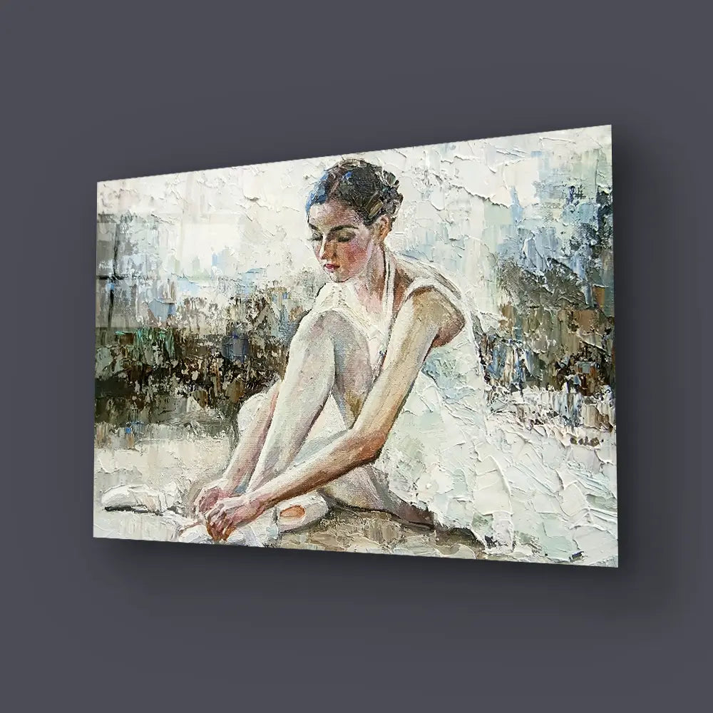 Young Beautiful Girl Ballerina Lush White Tutu Glass Wall Art