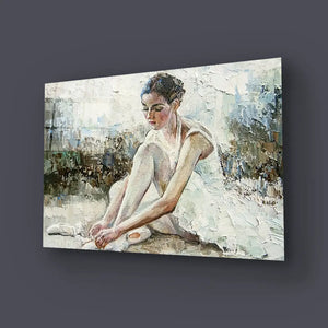 Young Beautiful Girl Ballerina Lush White Tutu Glass Wall Art
