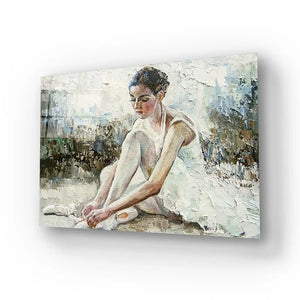 Young Beautiful Girl Ballerina Lush White Tutu Glass Wall Art