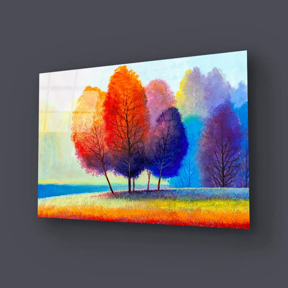 Colorful Autumn Forest Beautiful River Glass Wall Art