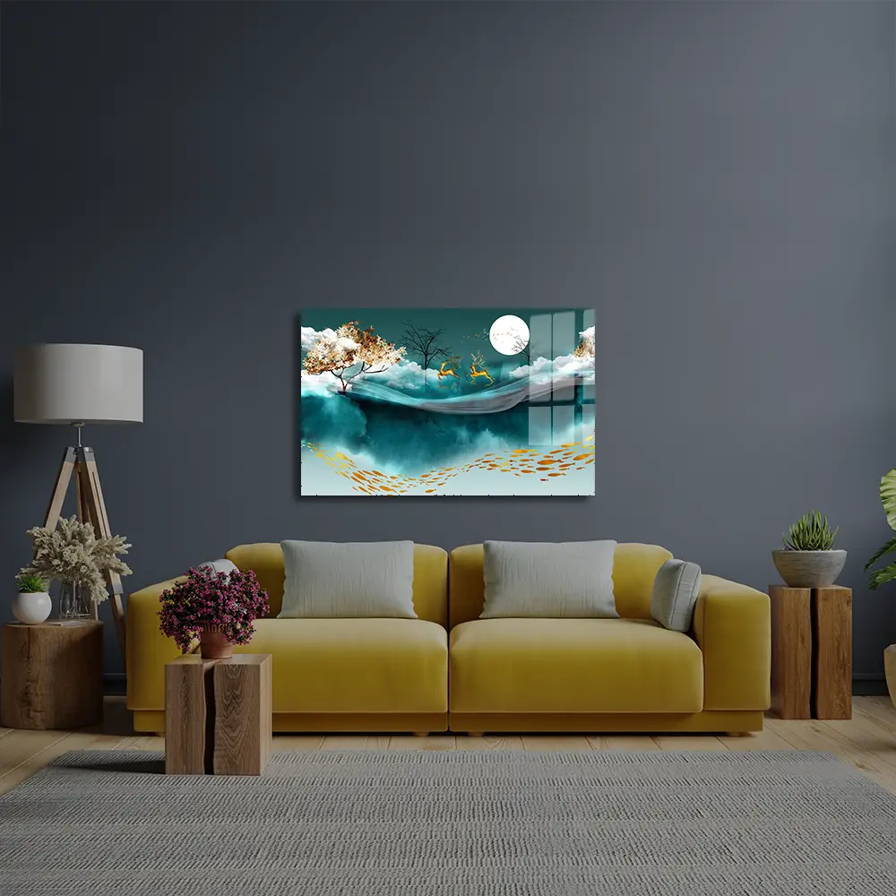 Deer Walking Across Forest Glass Wall Art