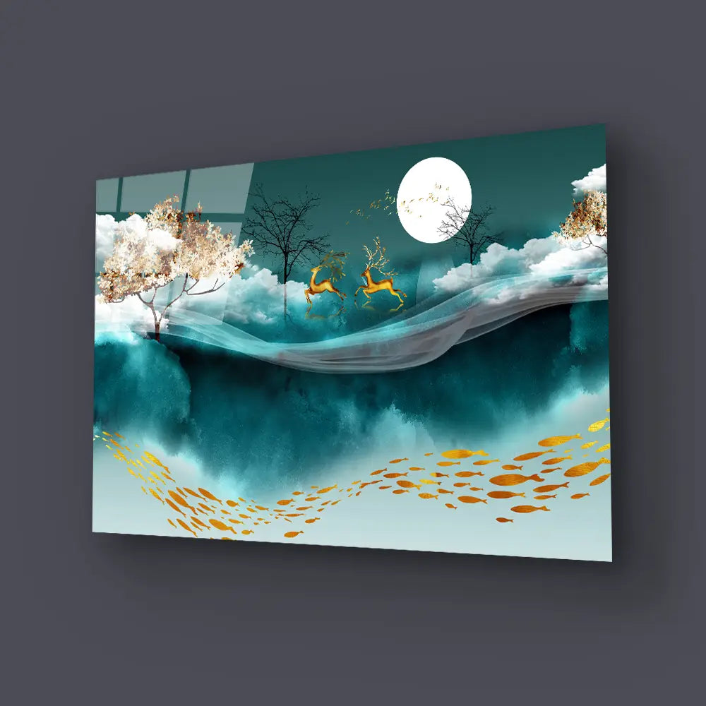 Deer Walking Across Forest Glass Wall Art