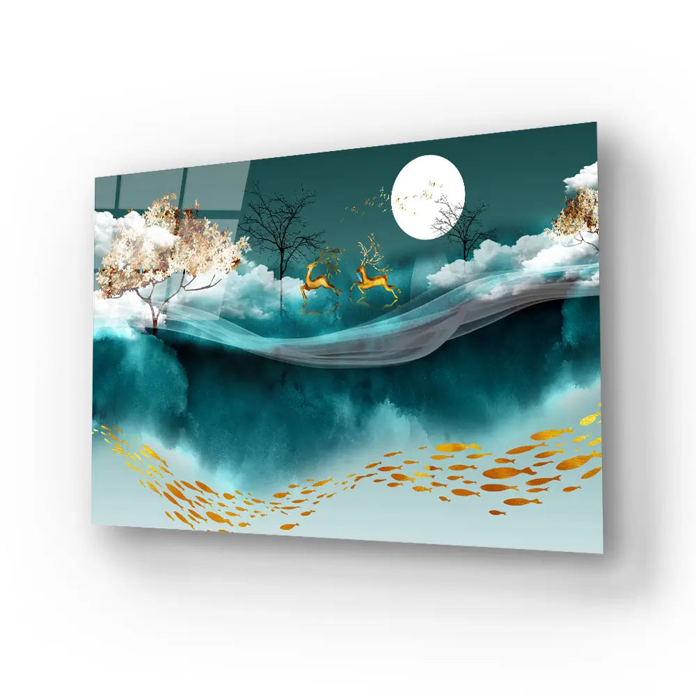 Deer Walking Across Forest Glass Wall Art