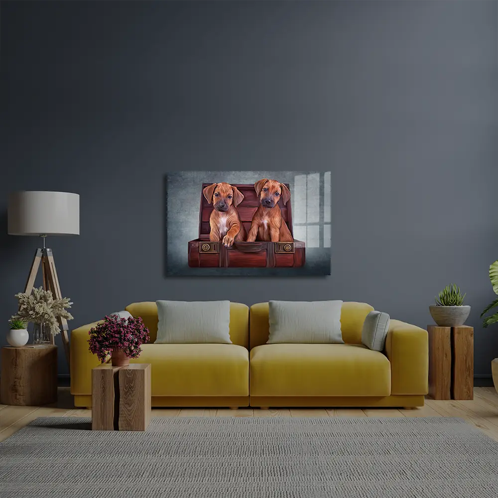 Puppies Rhodesian Ridgeback Glass Wall Art