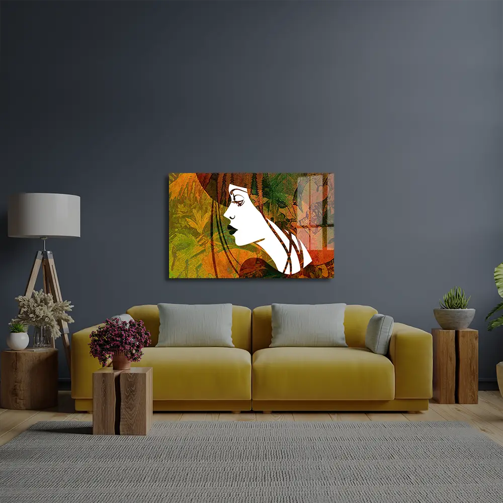 Sketched Beautiful Girl Face Profile Glass Wall Art