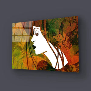 Sketched Beautiful Girl Face Profile Glass Wall Art