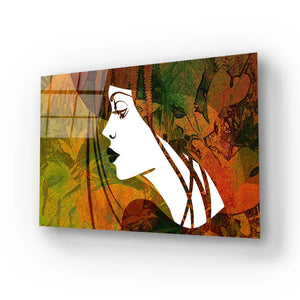 Sketched Beautiful Girl Face Profile Glass Wall Art