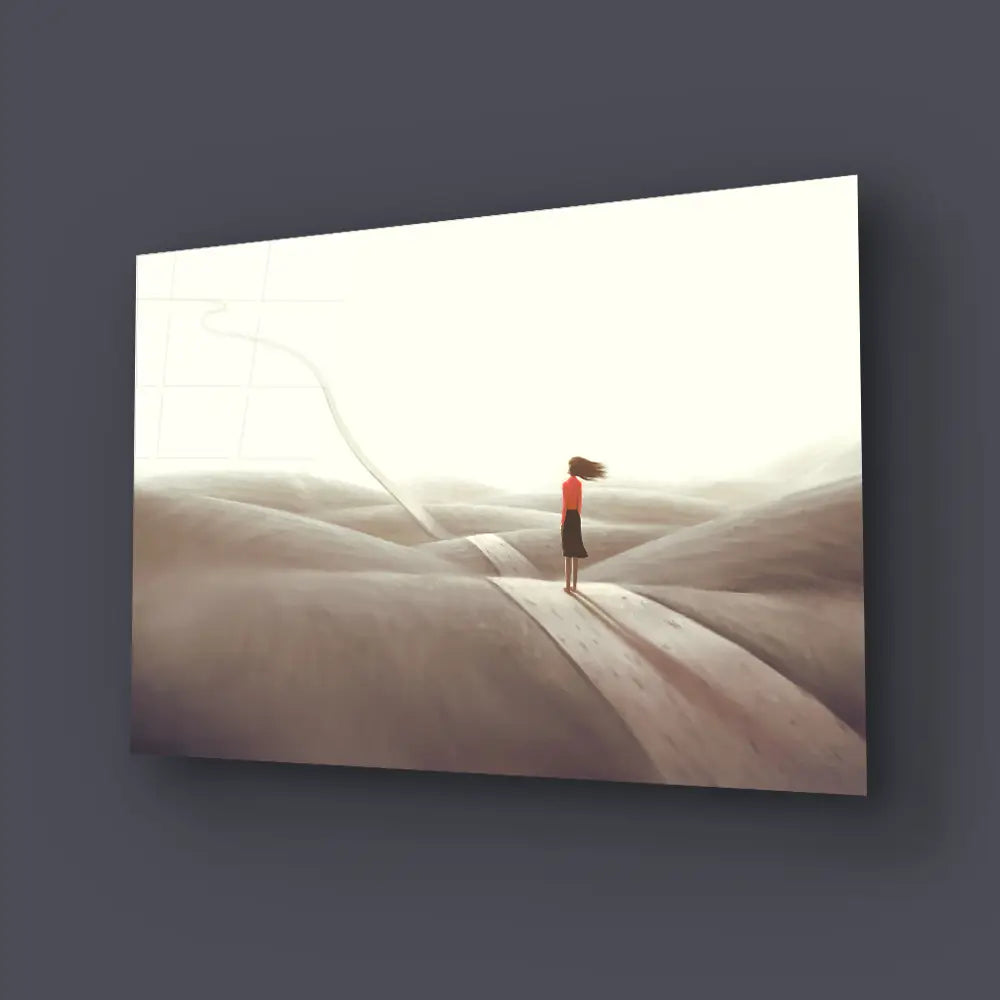 Success Hope Way Ambition Woman Floating Road Glass Wall Art