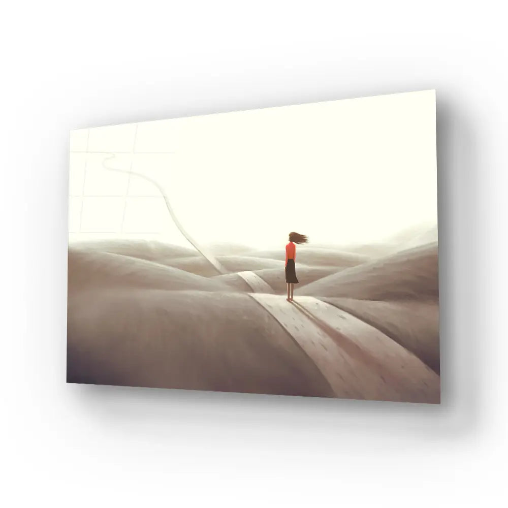 Success Hope Way Ambition Woman Floating Road Glass Wall Art