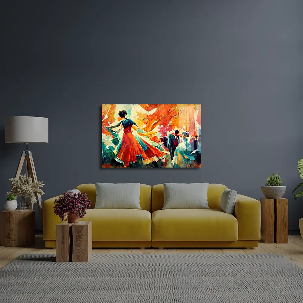 Traditional Folk Dance Woman Dancing Big Hall Glass Wall Art