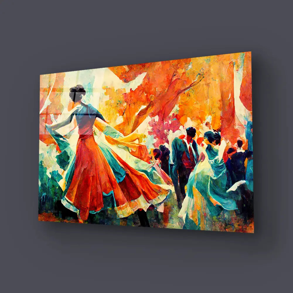 Traditional Folk Dance Woman Dancing Big Hall Glass Wall Art