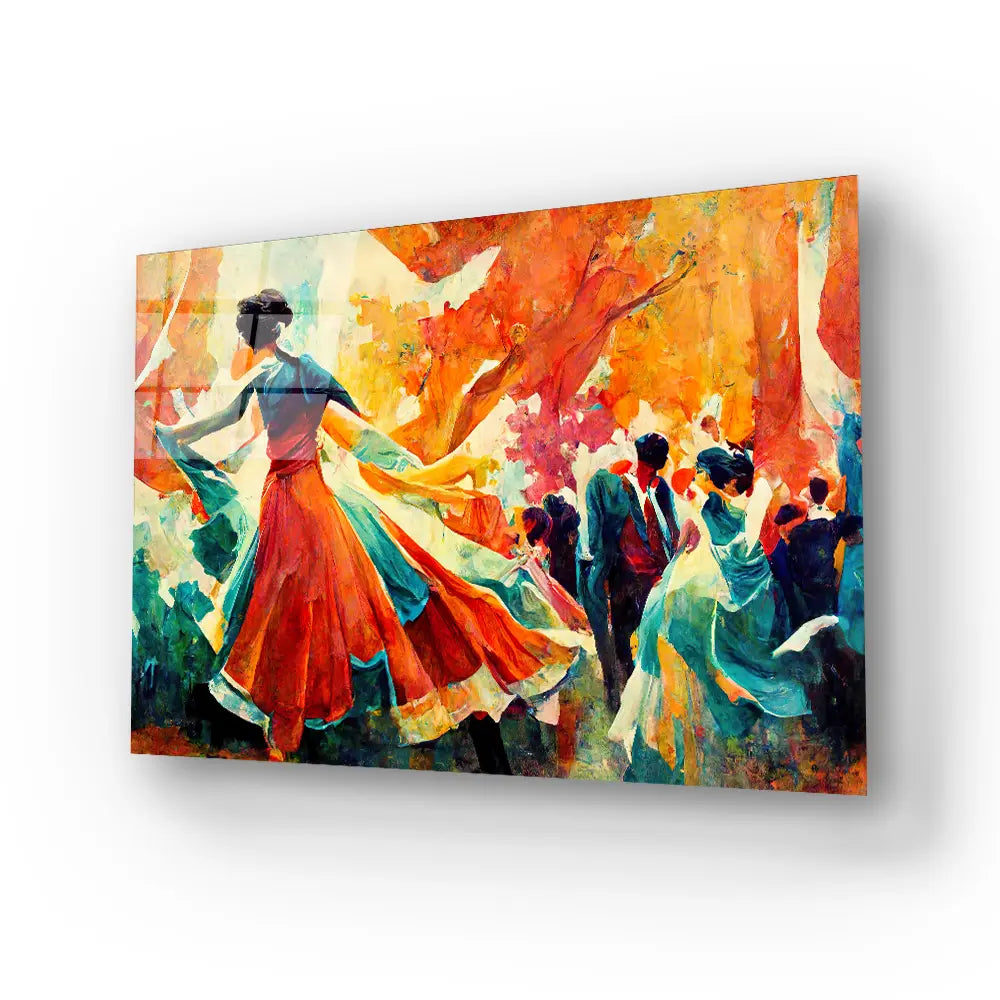 Traditional Folk Dance Woman Dancing Big Hall Glass Wall Art